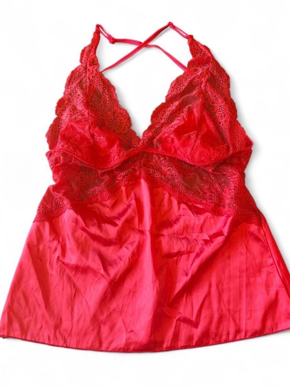 Stunning vibrant red satin chemise babydoll top from Oh Là Là Chéri!